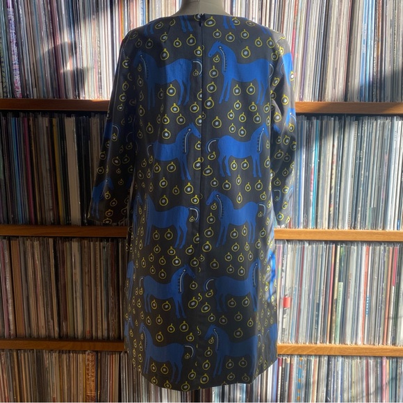 EUC MARIMEKKO Blue and Yellow Horse print Dress Size 36 - Picture 3 of 9